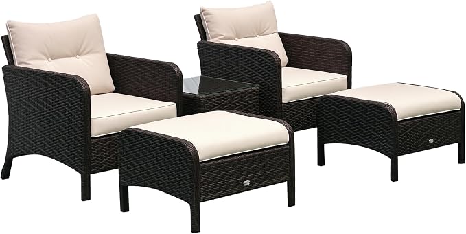 Outsunny 5 Pieces Rattan Wicker Lounge Chair Outdoor Patio Conversation Set by Outsunny