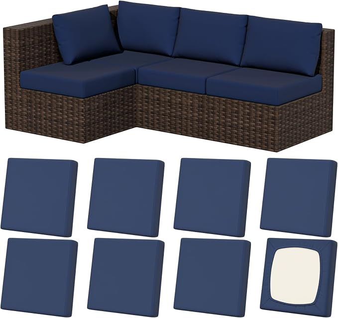 8Pcs Stretch Patio Cushion Covers, Outdoor Couch & Sofa Replacement Slipcovers by VORSHAPE