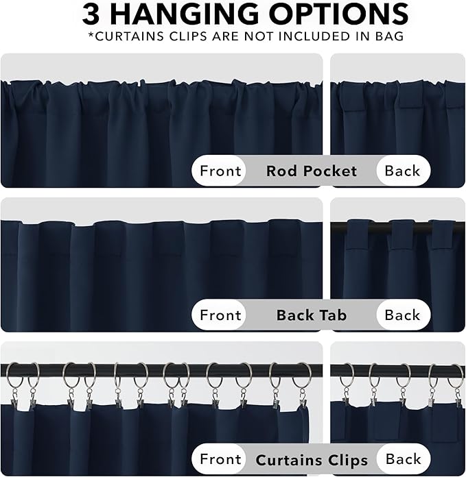 Deconovo Blackout Curtains, Thermal Insulated, W52 x L63 2 Panels, Back Tab - Image 2