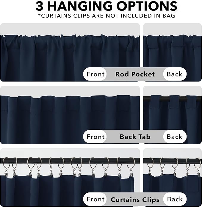 Deconovo Solid Back Tab and Rod Pocket Curtains Thermal Insulated Blackout - Image 2