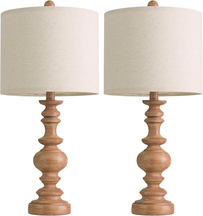 BOBOMOMO 24" Farmhouse Table Lamps Set of 2 – Rustic Light Brown Resin Bedside - Image 7