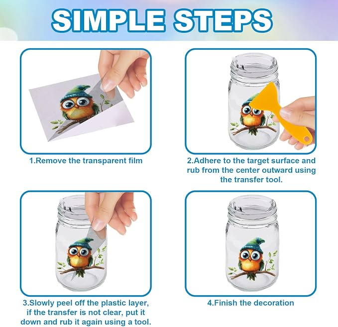 GLOBLELAND 18 Sheets Funny Birds Rub on Transfer 3.9x3.6inch Colorful Animals - Image 3
