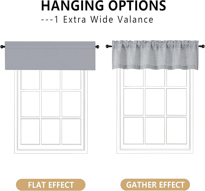 OVZME Grey Valance for Windows, Light Filtering Faux Linen Textured Small Cafe - Image 3