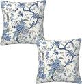 Chinoiserie Blue and White Pillow Covers 18x18 Set of 2, Bird and Flowers Throw by Tebjh