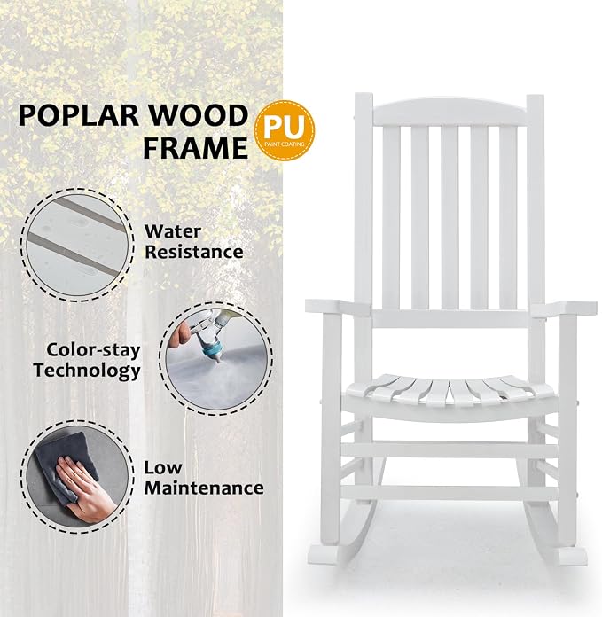 Hupmad Wooden Rocking Chair Outdoor Oversized Porch Rocker Chair, Patio Wooden - Image 8