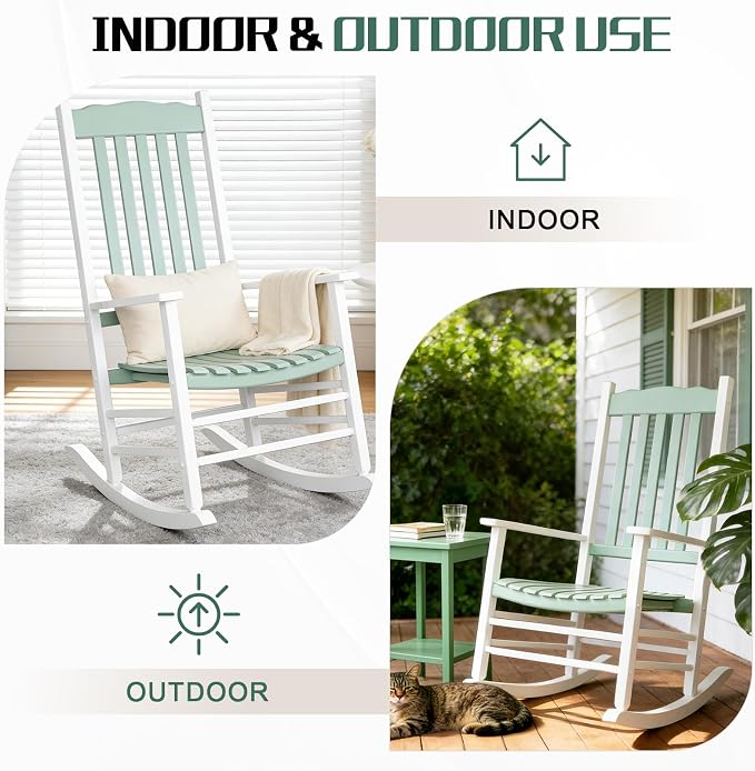 Outvita Outdoor Rocking Chair, Solid Wood High Back Rocker, All Weather Lounge - Image 7