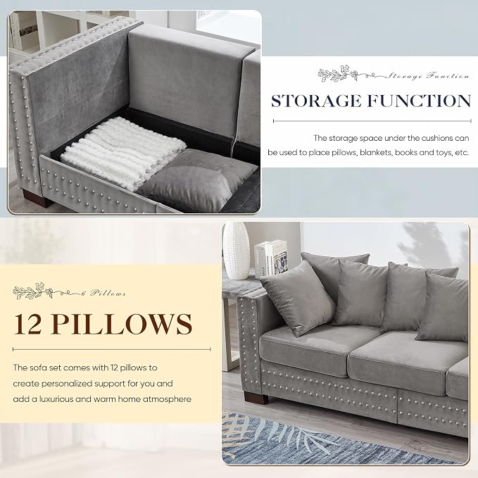 2 Pieces Velvet Couch and Loveseat Sets, Mid Century Modern Couch - Image 5