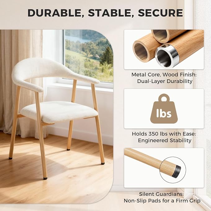 DUMOS Dining Chairs Set of 2, Linen Fabric Upholstered Kitchen Side Chairs - Image 4