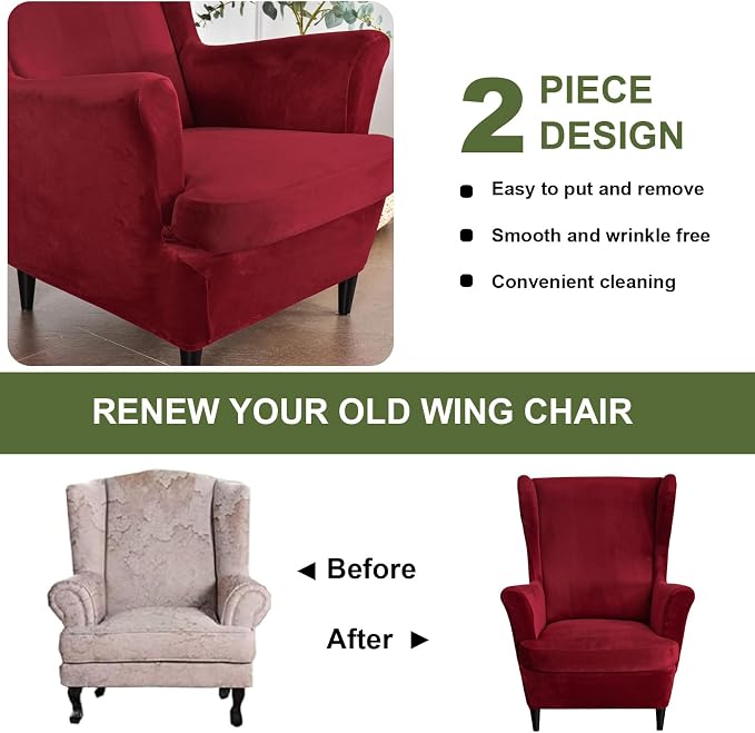 HAOYONG Velvet Wingback Armchair Covers 2-Piece Elastic Stretch Wingback Chair - Image 7