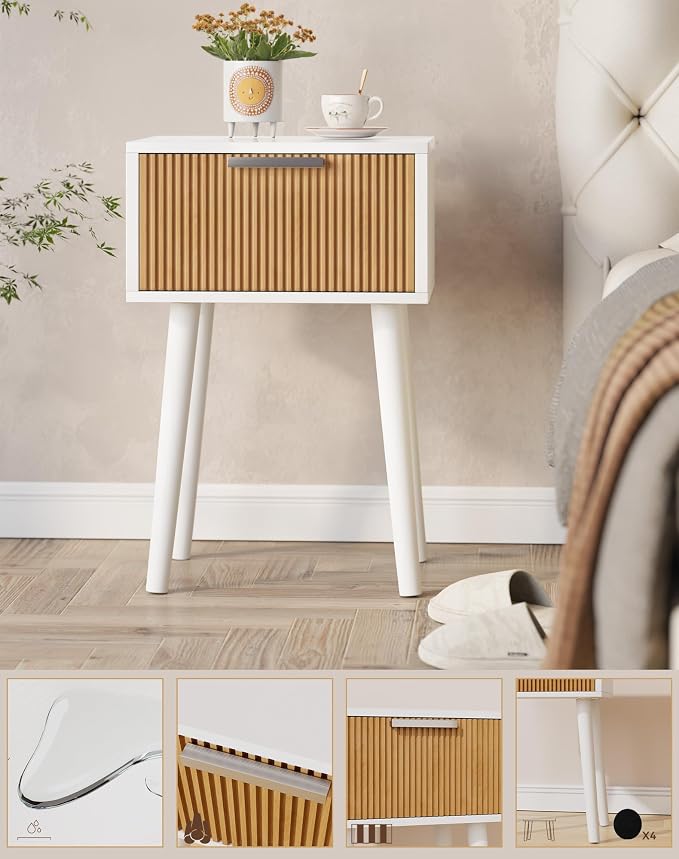 YMYNY Narrow Fluted Nightstand, Small End Table, Modern Coffee Table - Image 4