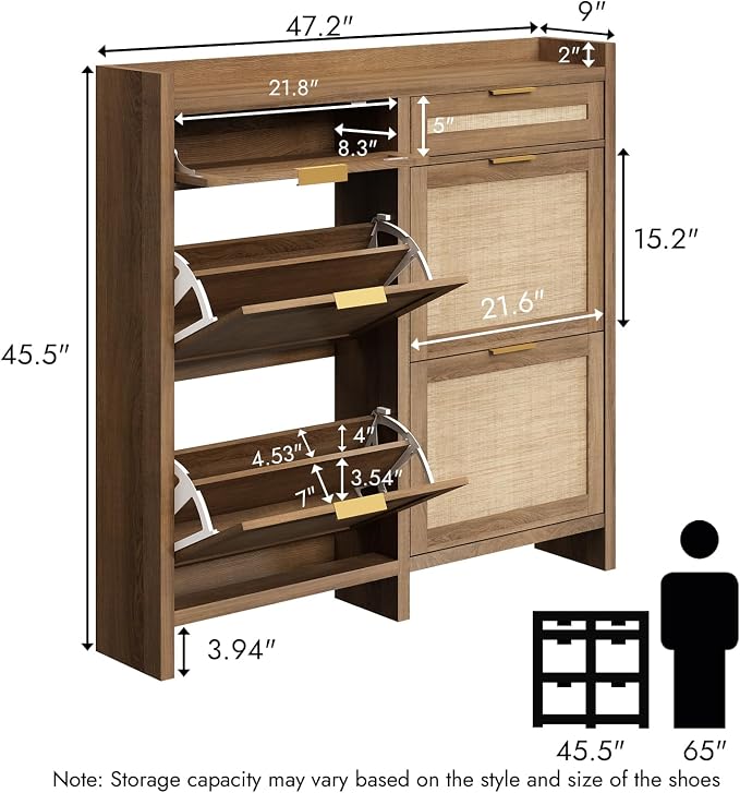 HOKYHOKY Large Rattan Shoe Storage Cabinet - Image 2