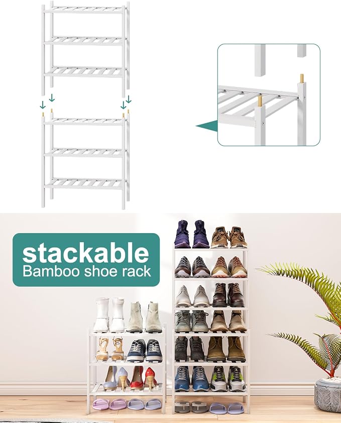 viewcare Small Shoe Rack for Entryway, Bamboo Wood Standing Shoe Shelf for - Image 6