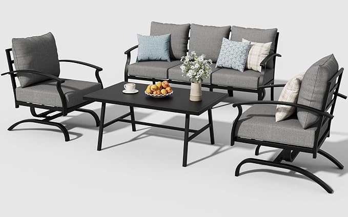ALAULM 4 Piece Patio Furniture Set, Outdoor Metal Patio Furniture - Image 2