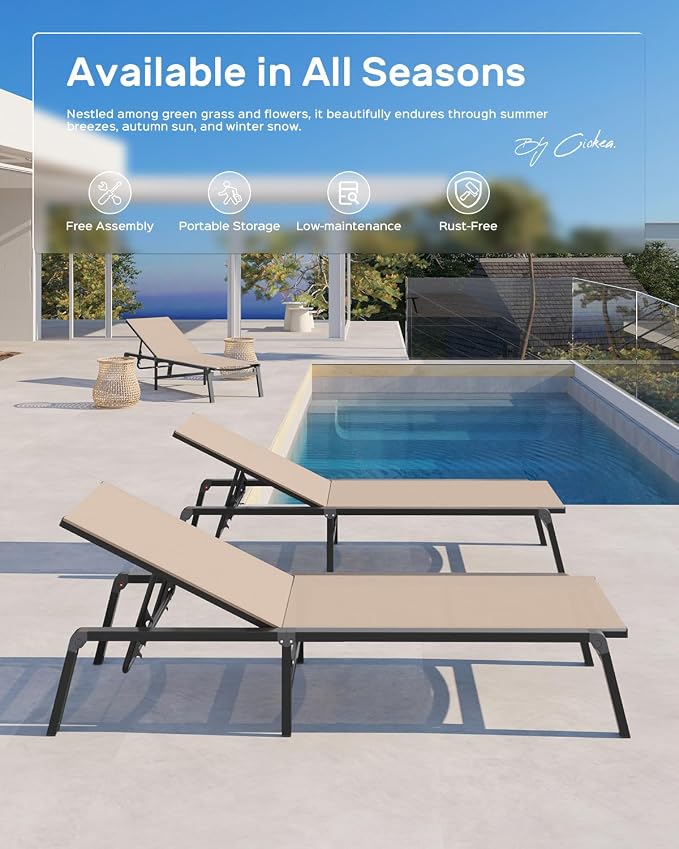 Patio Chaise Lounge Chair Set of 4, Foldable Lounge Chair - Image 4