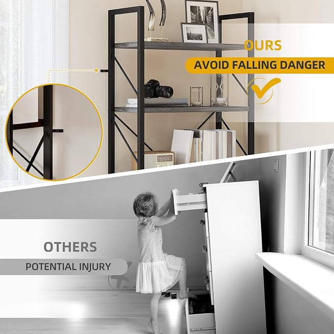DWVO 5 Tier Bookshelf 2 Pack, Industrial Bookshelves Open Shelf Bookcase - Image 5
