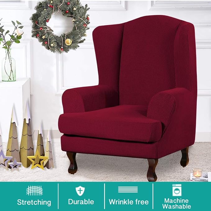 Turquoize Wingback Chair Covers 2 Piece Wing Chair Slipcover Stretch Slipcovers - Image 2