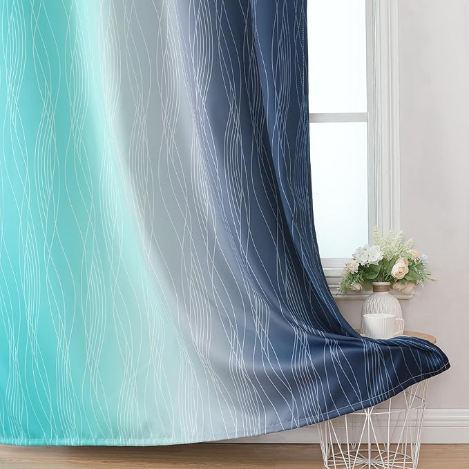 Estelar Textiler Navy Blue and Teal Ombre Blackout Curtains 54 Inch Length 2 - Image 6