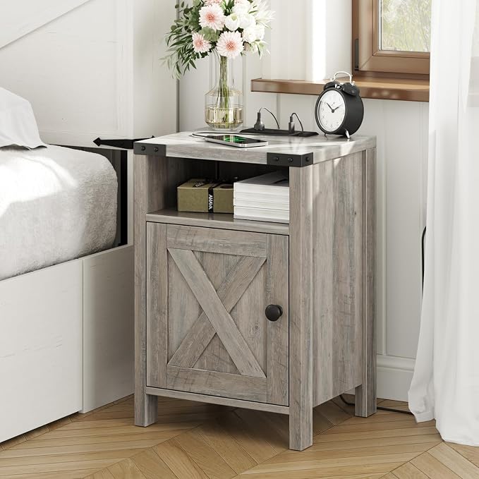 Fameill Farmhouse End Tables Set of 2, Nightstands - Image 2