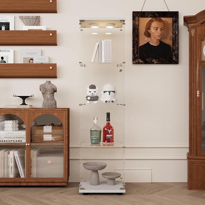 Glass Display Cabinet with LED Light and Lock, 4-Shelf Curio Cabinets with 5mm - Image 6