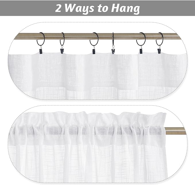 RYB HOME Cafe Curtains 24 inches Length, Linen Sheer Short Curtains - Image 5