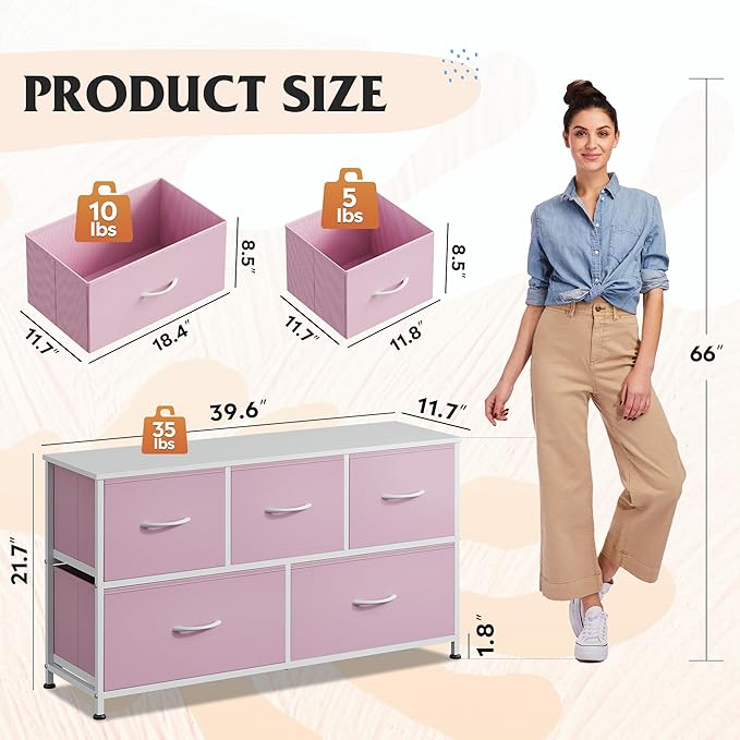WLIVE Dresser for Bedroom with 5 Drawers, Wide Chest of Drawers, Fabric Dresser - Image 3