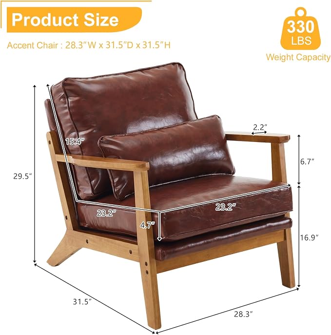 Karl home Accent Chair Wide Armrest Mid-Century Lounge Chair PU Leather Armchair - Image 2