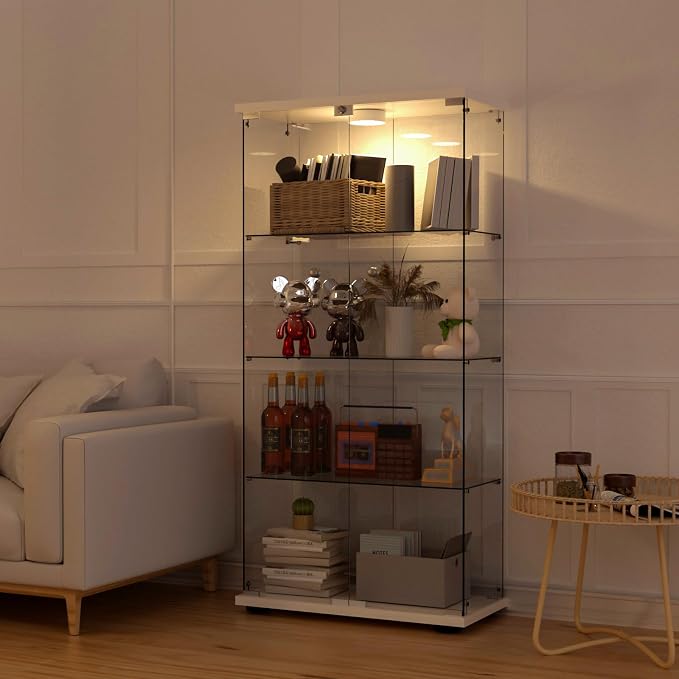 Display Cabinet with Light, Glass Door and Lock, 4-Shelf Fast Installation in - Image 4