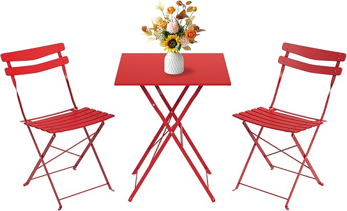 GarveeLife 3 Piece Patio Bistro Set, Folding Patio Bistro Table and Chairs Set by GarveeLife