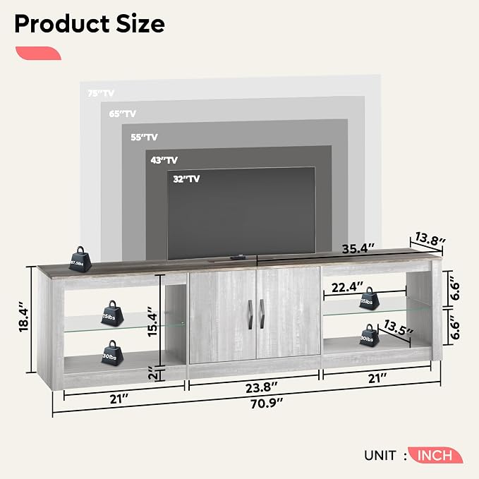 Bestier 70 Inch Led TV Stand for 75 Inch TV Large Entertainment Center Gaming - Image 3