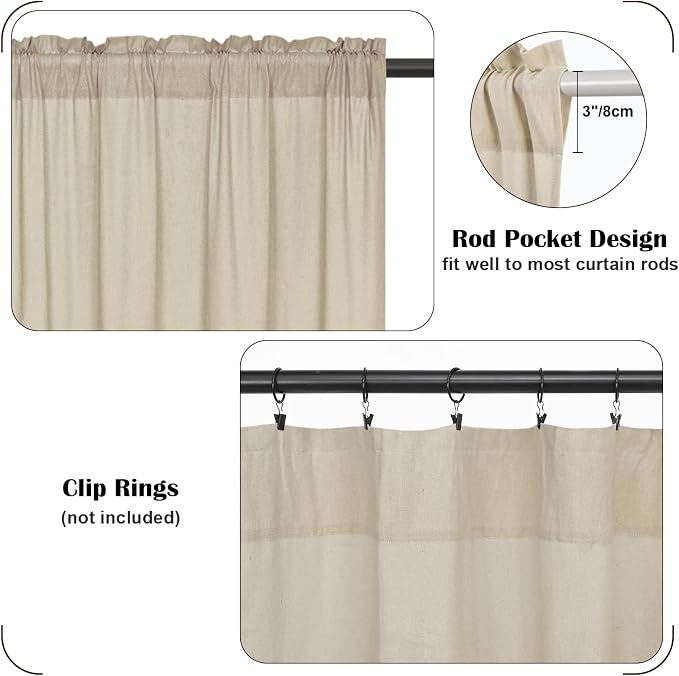 FRAMICS Farmhouse Valance Curtains, Boho Cotton Linen Kitchen Valance, Rustic - Image 4