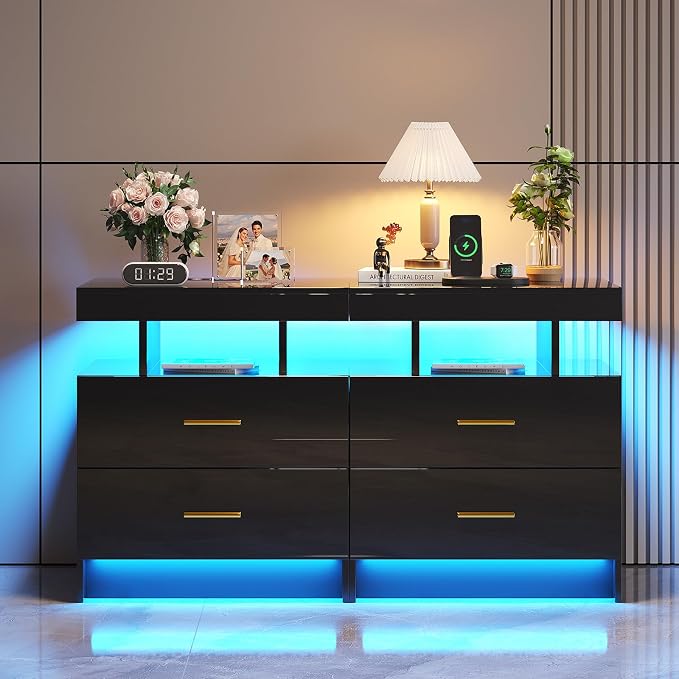 HNEBC Auto LED Nightstand with Wireless Charging Station & USB Ports, High - Image 10