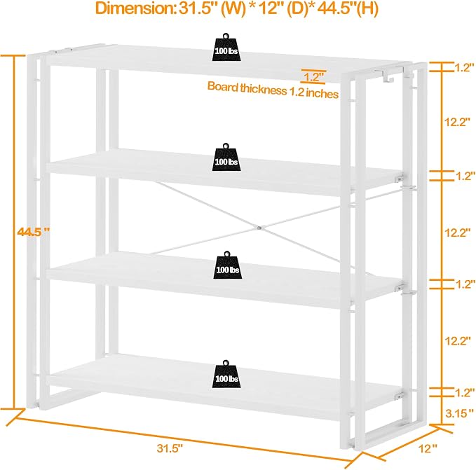 HCHQHS Bookshelf, 4-Tier Industrial Bookcase, Freestanding Tall Bookshelves - Image 3