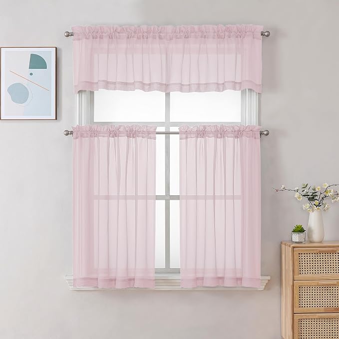 Chyhomenyc Sheer Curtains 36 inch Length 2 Panels, Light Filtering Voile Rod - Image 2
