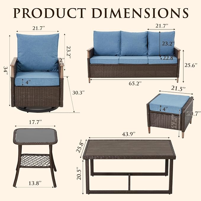 MELLCOM 7 Piece Patio Furniture Set Wicker Patio Conversation Set Rocking - Image 2