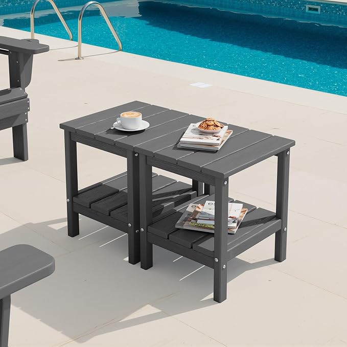 SERWALL 2-Tier HDPE Outdoor Side Tables Set of 2, Weatherproof Rectangular by SERWALL