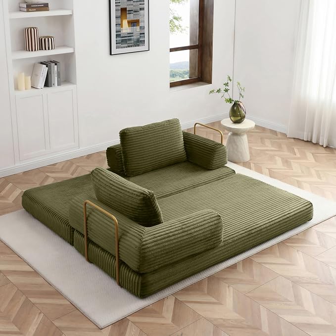 HANXIN 80 Inch Convertible Sleeper Sofa Bed, High Back Plush Corduroy Folding - Image 6