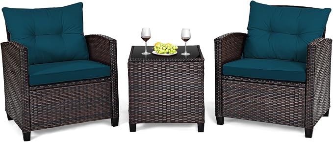 Tangkula 3 Pieces Patio Furniture Set, PE Rattan Wicker 3 Pcs Outdoor Sofa Set by TANGKULA