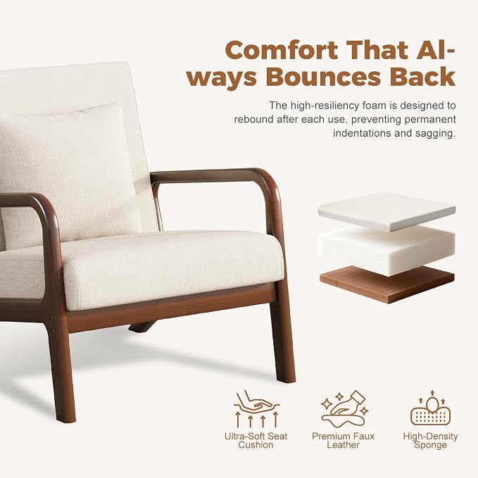 ELUCHANG Modern Accent Chairs Set of 2, Upholstered Reading Arm Chair - Image 5