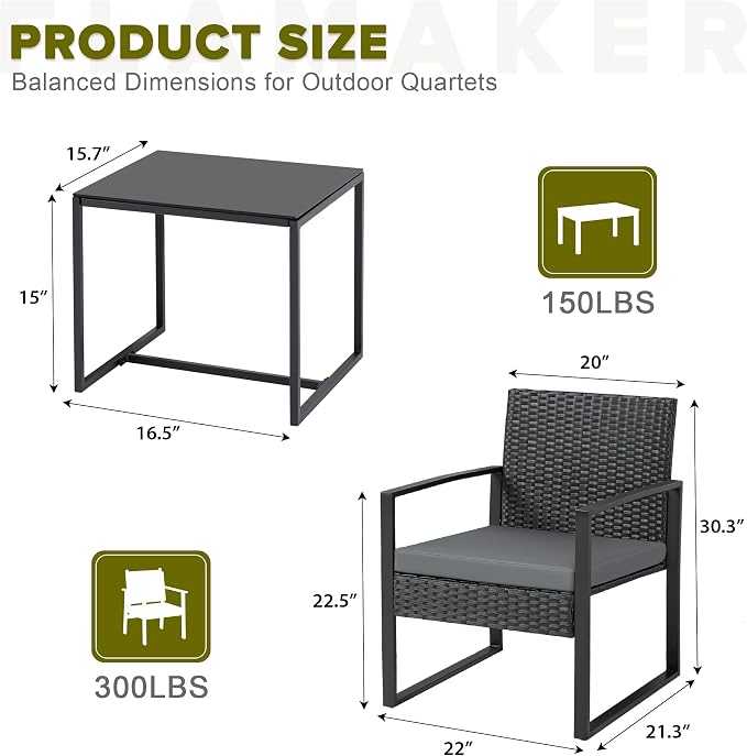 Flamaker 3 Pieces Patio Set Outdoor Wicker Furniture Modern Bistro Rattan Chair - Image 4