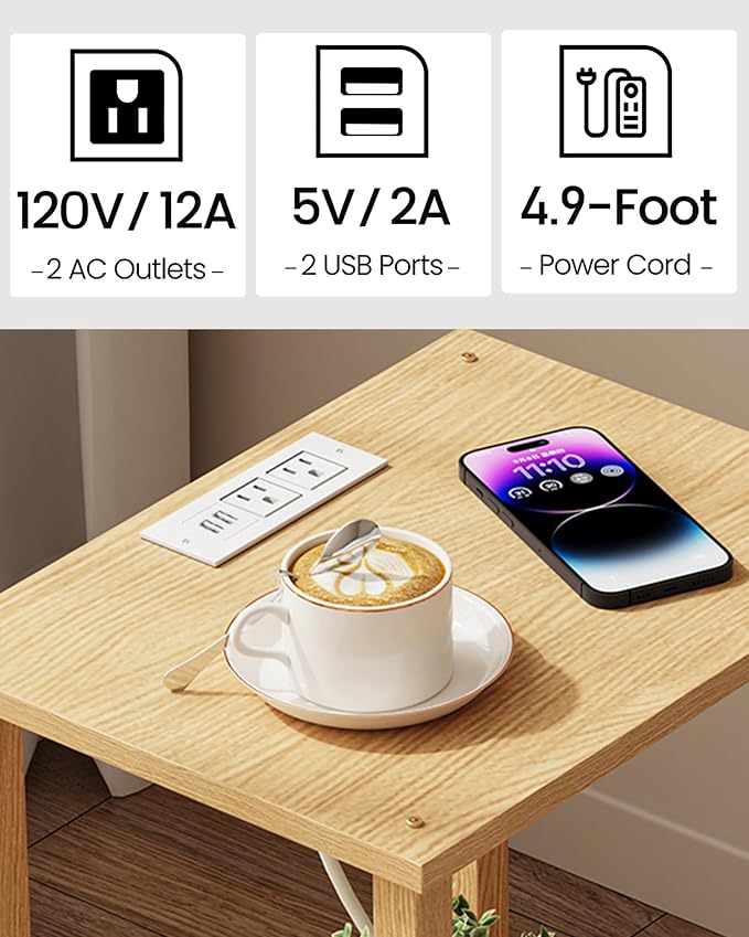 TUTOTAK End Table with Charging Station, Small Side Table with Outlets - Image 8