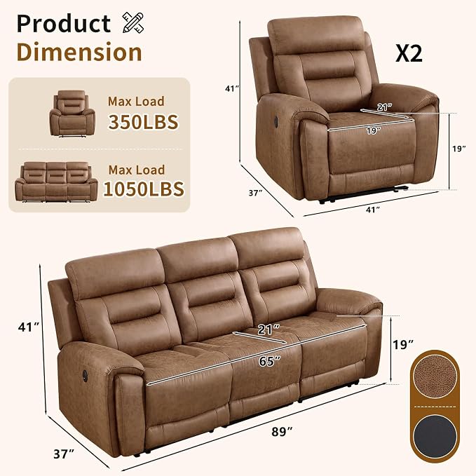 ANJ 3-Piece Faux Leather Power Recliner Sofa Set - Image 2