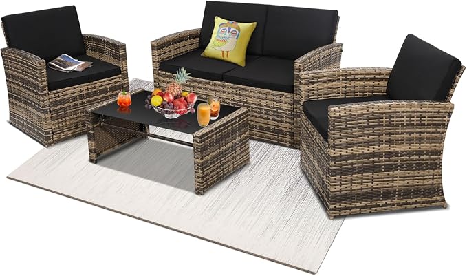 KROFEM 4-Piece Patio Furniture Set, Wicker Outdoor Rattan Sectional Sofa by KROFEM