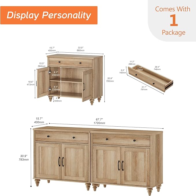 WAMAPT Buffet Cabinet with 4 Doors and 2 Drawers, Large Coffee Bar Table Wood - Image 2