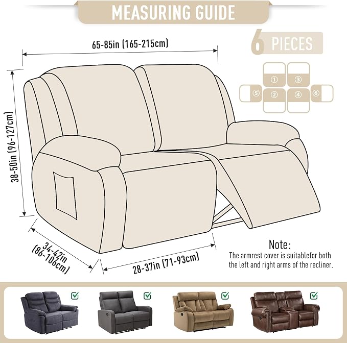 TAOCOCO Recliner Loveseat Slipcover, 6 Pieces Dual Recliner Sofa Covers - Image 5