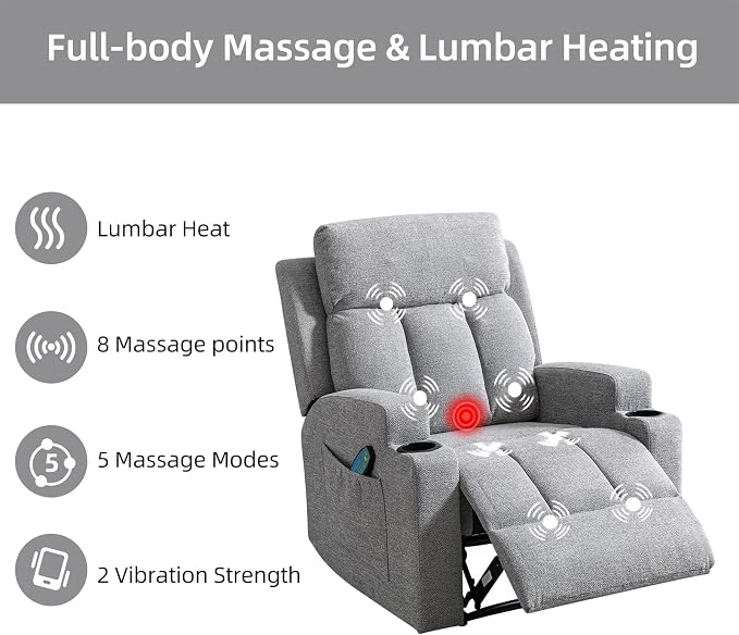 CANMOV Manual Recliner Sofa Set, Fabric Recliner Living Room Furniture Sets - Image 3