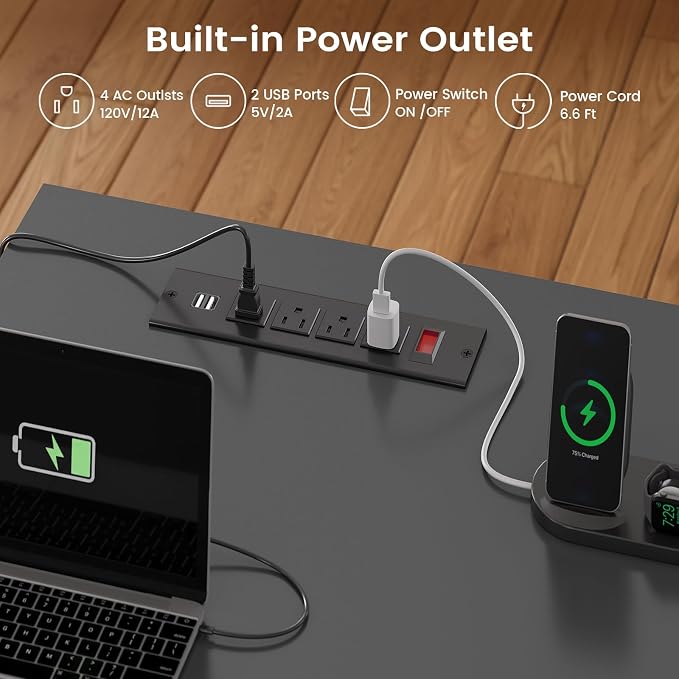 SEDETA L Shaped Desk with 4 Drawers, Corner Computer Desk with Power Strip - Image 8