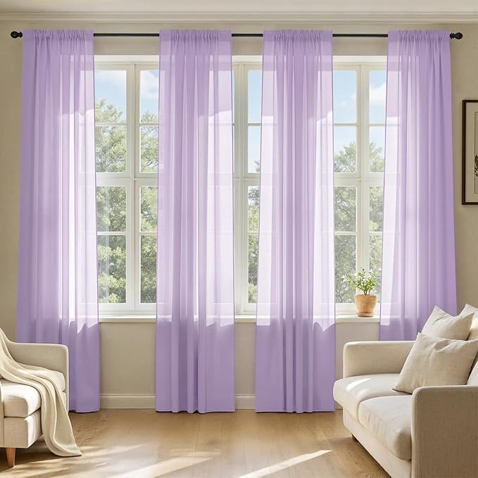 MIULEE Light Purple Sheer Curtains 90 Inches Long, 4 Panels Set, Lavender Light by MIULEE