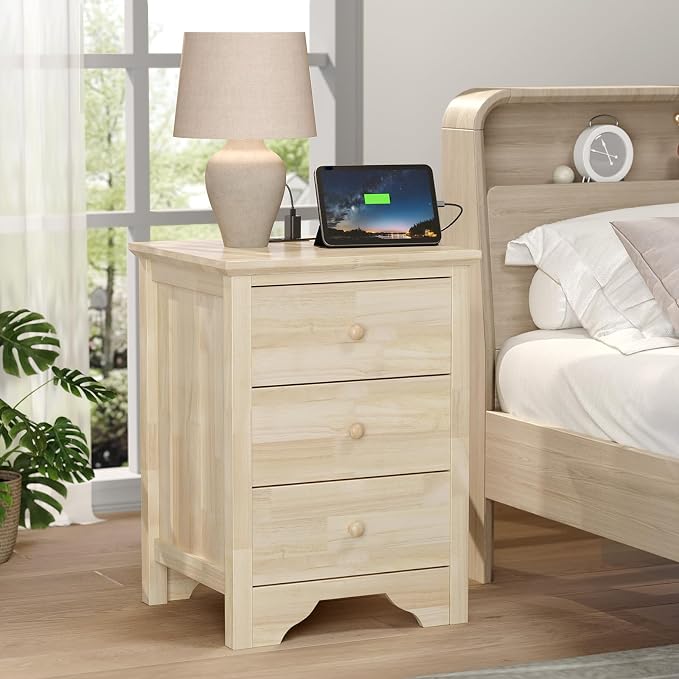 Bonnlo Unfinished Rubber Wood Night Stand Set 2 - Image 8