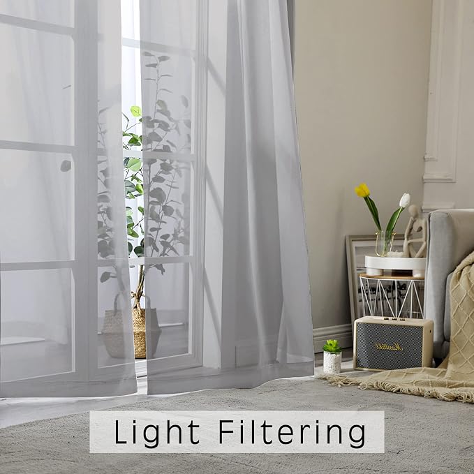 OWENIE Sheer Curtains Living Room 54 inches Long, Rod Pocket Curtain Sheers - Image 4