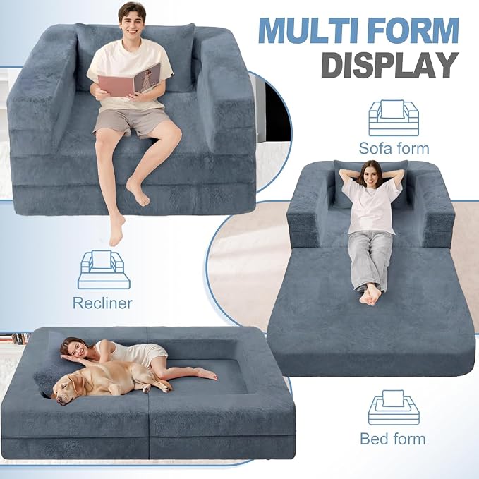 Futon Sofa Bed with Pillow, 3-in-1 Sleeper Sofa Bed with Removable Cover - Image 4